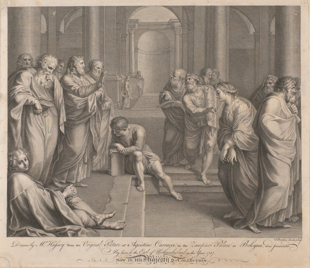 Le Christ bénissant une femme adultère aux poignets liés dans un temple - Francesco Bartolozzi