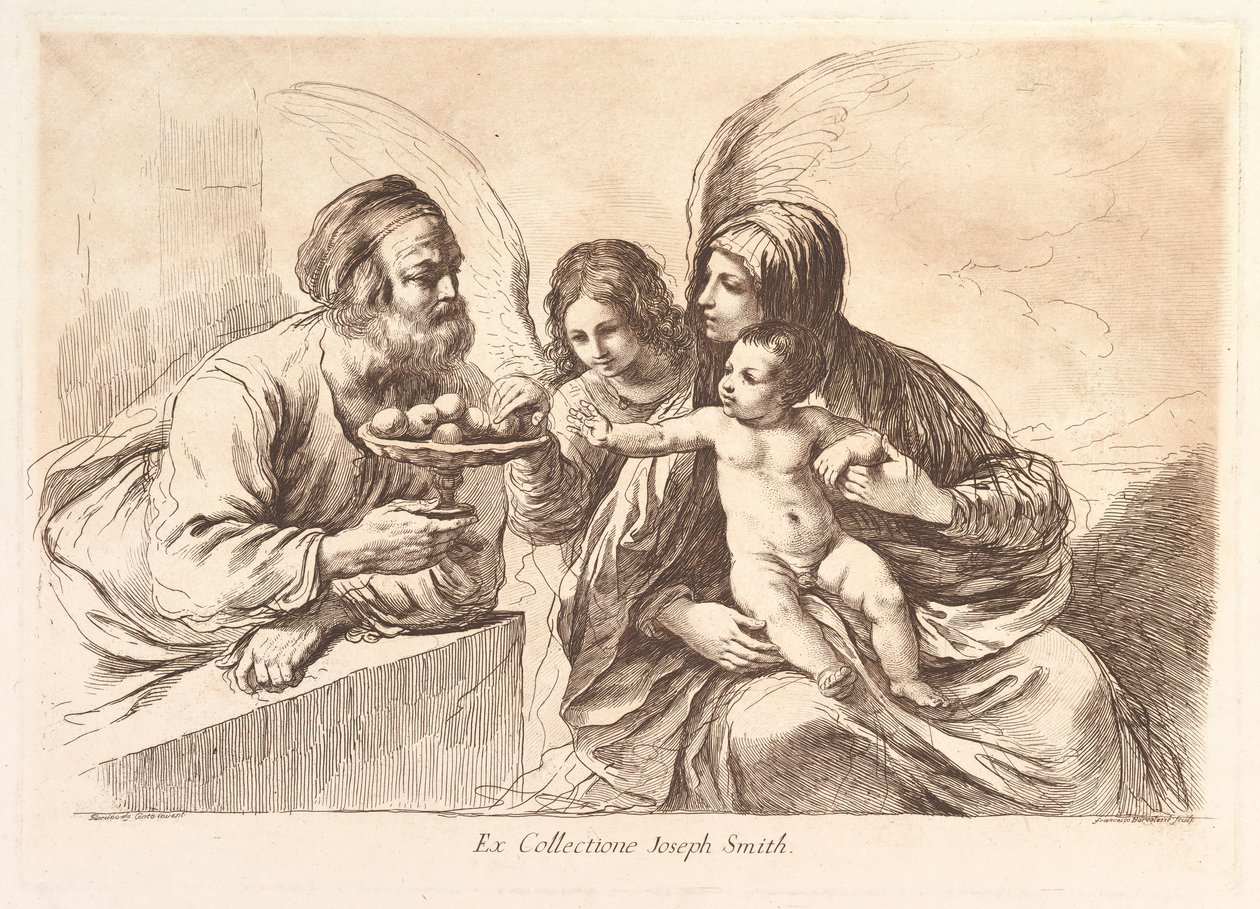 Sainte Famille avec un ange offrant des fruits à l