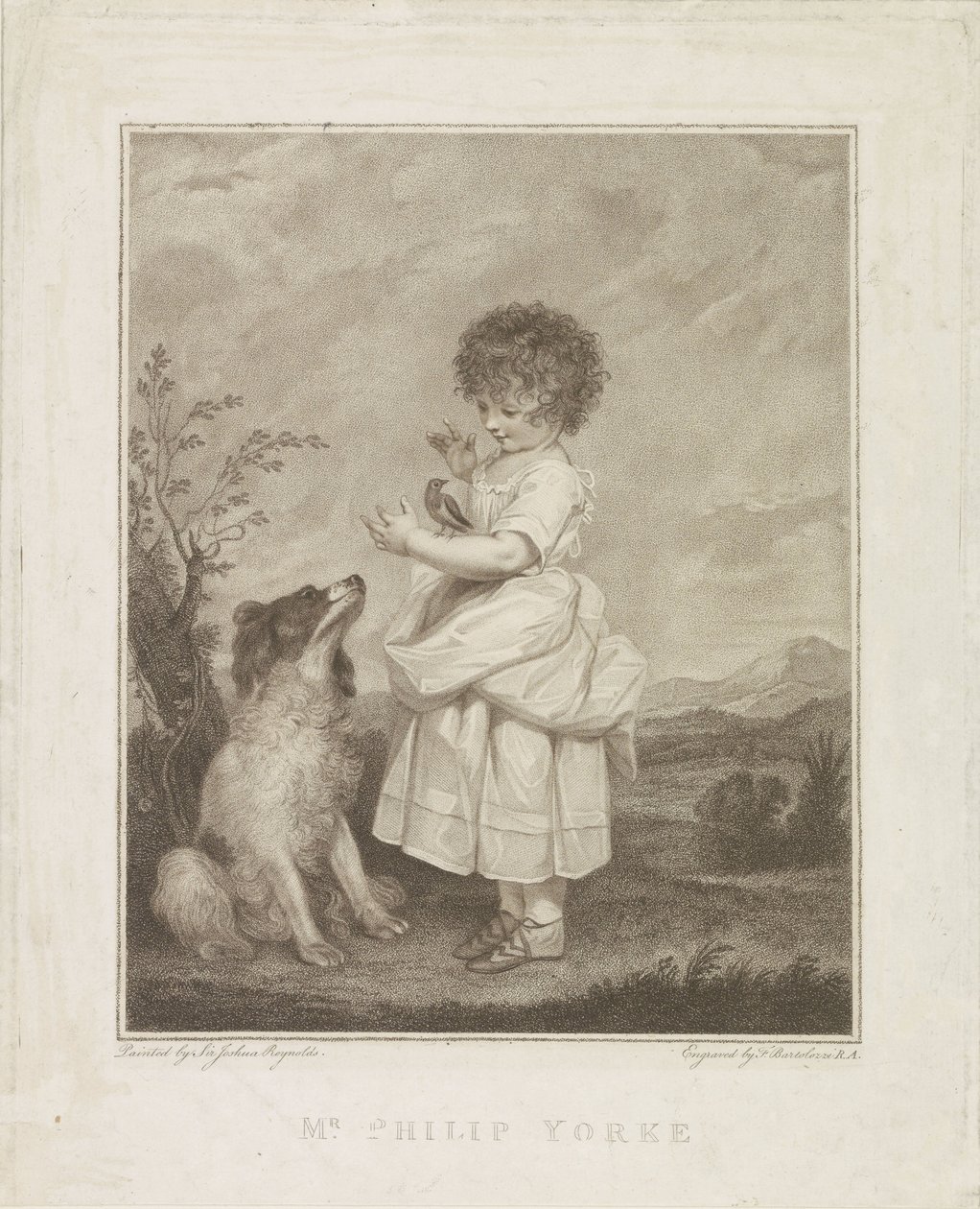 Portrait de Philip Yorke avec chien et oiseau - Francesco Bartolozzi