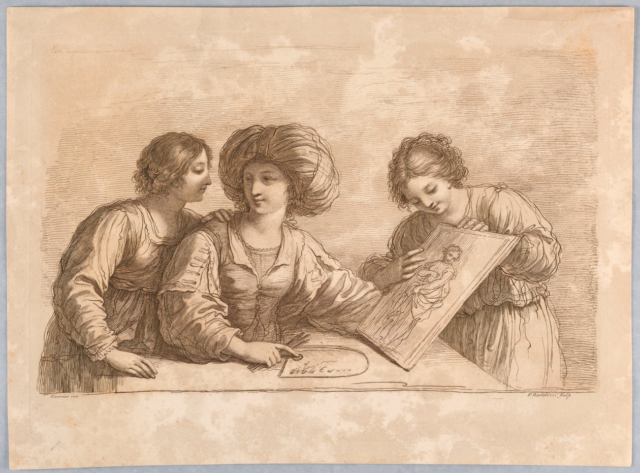 Trois femmes avec une palette et esquisse d