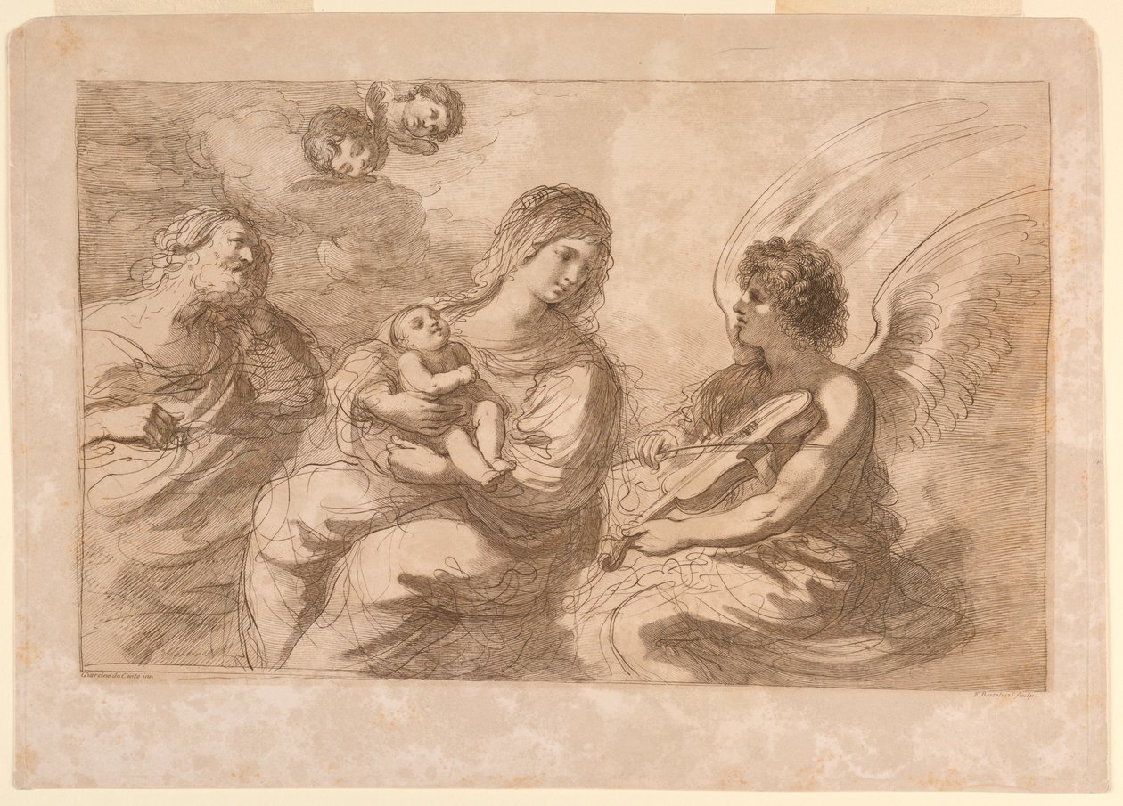 Vierge, Enfant, et Joseph avec un ange jouant du violon - Francesco Bartolozzi