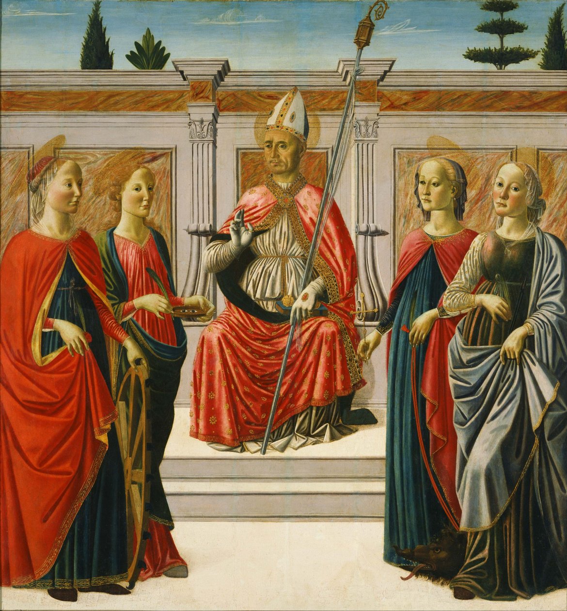 Saint Nicolas et les saintes Catherine, Lucie, Marguerite et Apollonie - Francesco Botticini