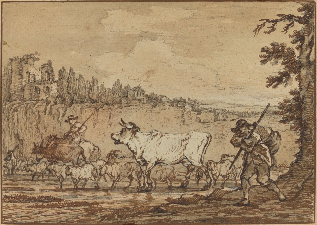 Berger traversant une rivière - Francesco Casanova