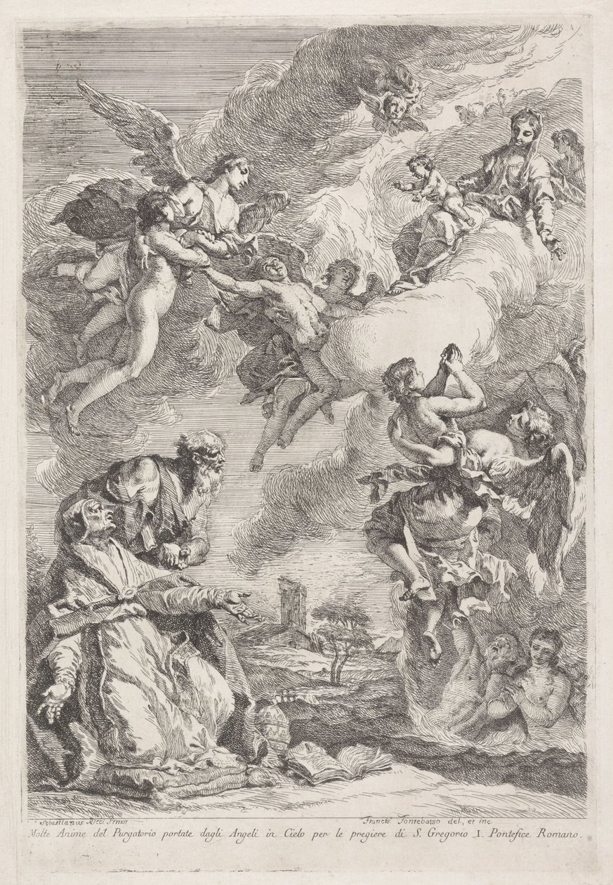 Saint Grégoire le Grand et saint Jérôme priant pour les âmes du purgatoire - Francesco Fontebasso
