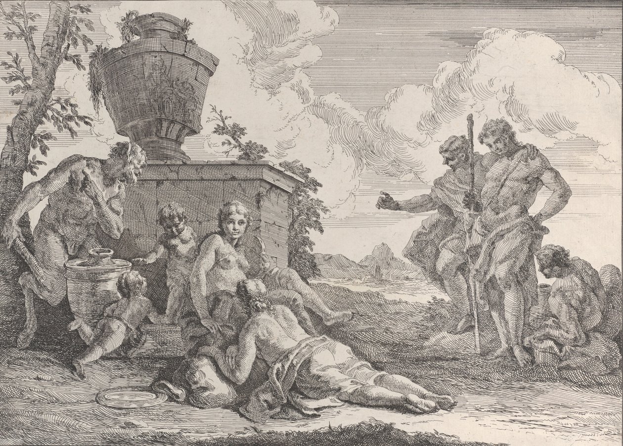 Satyre avec Massue et Sept Figures, des Bacchanales et Histoires, 1744 - Francesco Fontebasso