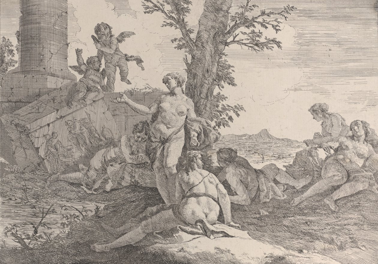 Six nymphes et deux putti, des Bacchanales et Histoires, 1744 - Francesco Fontebasso