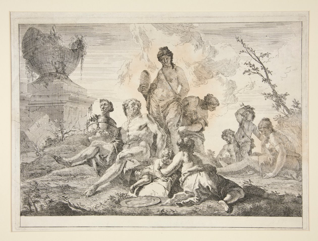 Vénus, Vulcain, trois nymphes et trois chérubins dans un paysage - Francesco Fontebasso