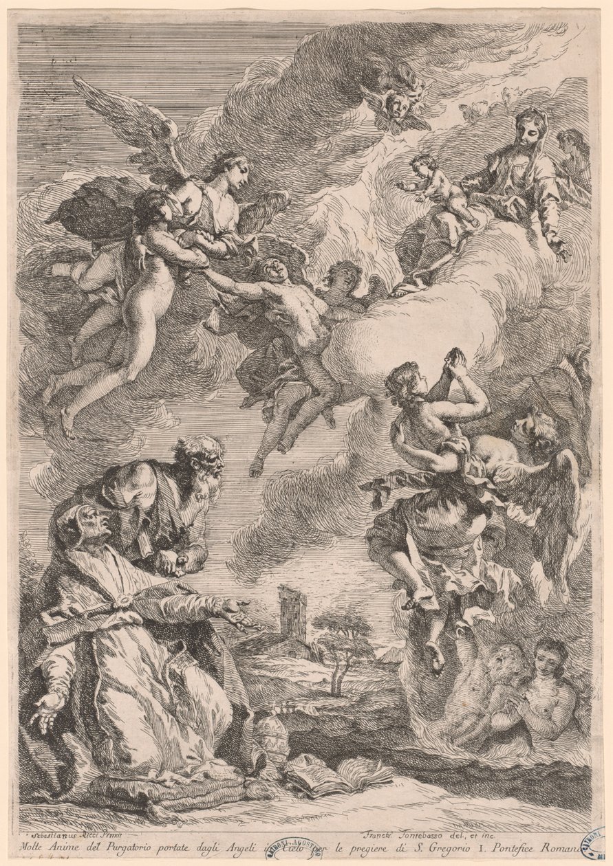 Le Pape Grégoire le Grand et Saint Vitale intercédant pour les âmes du purgatoire - Francesco Fontebasso, after Sebastiano Ricci