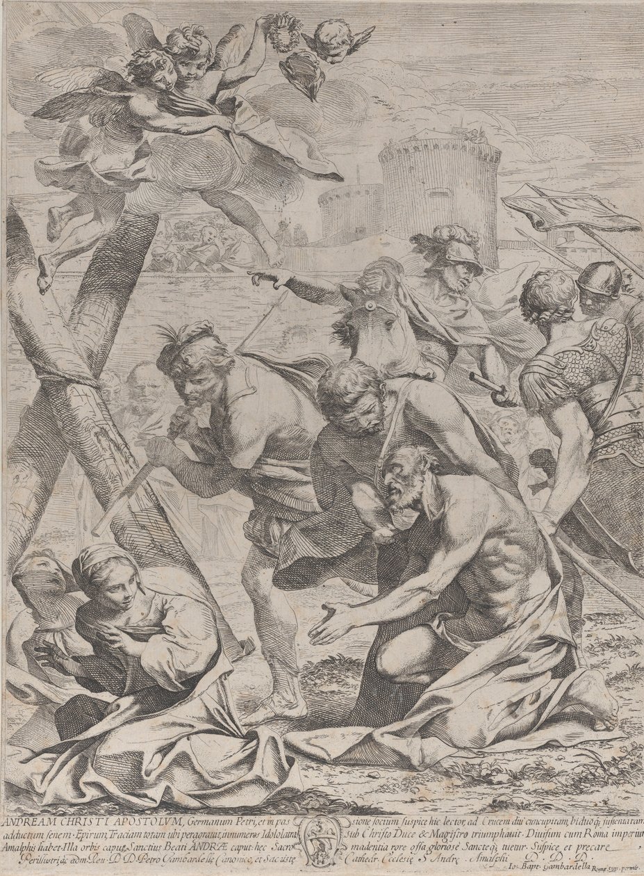 Saint André priant devant un crucifix - Francesco Giovani