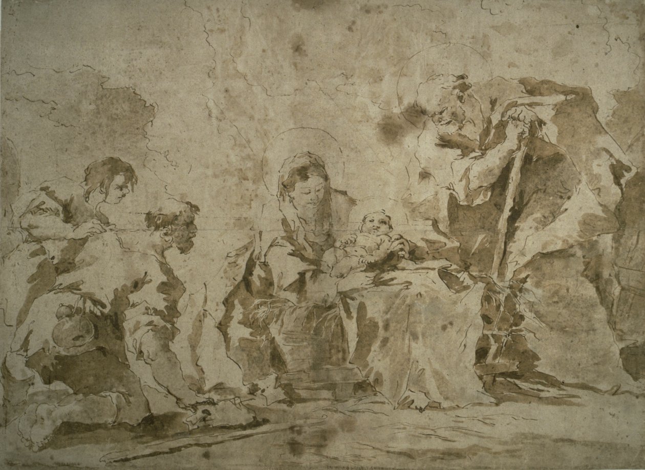 Adoration des bergers (recto) ; Trois croquis : Bâtiments au bord d