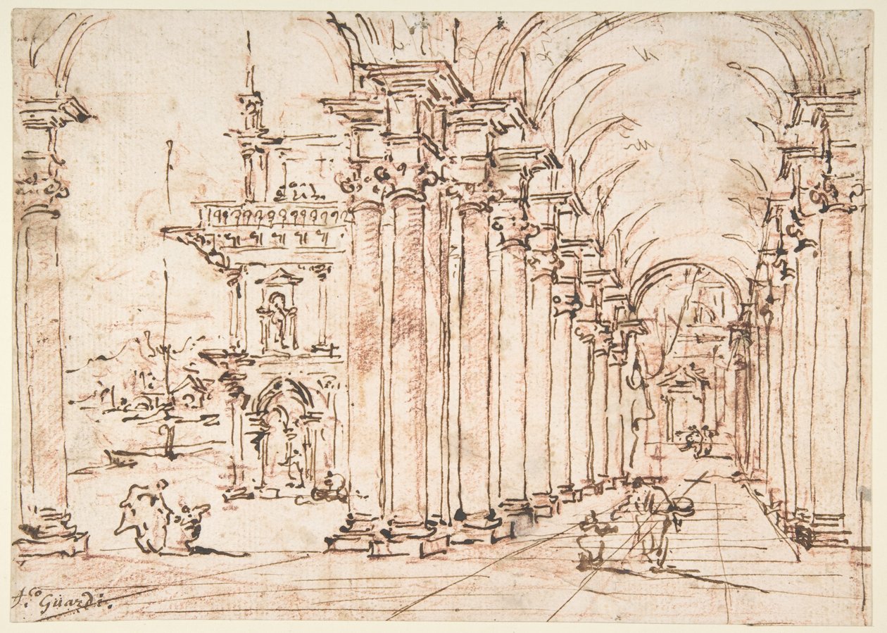 Capriccio architectural : colonnade voûtée d