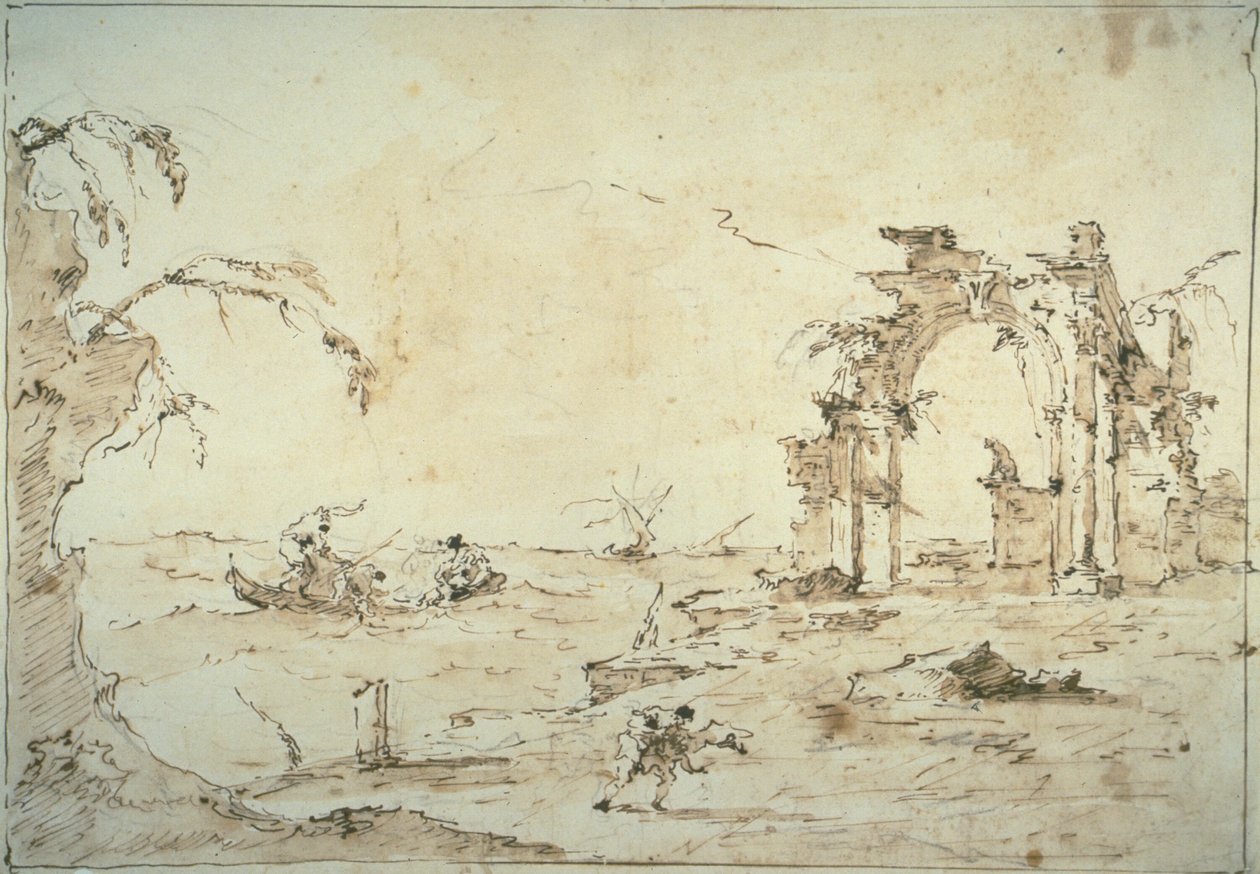 Capriccio avec une rafale sur la lagune - Francesco Guardi