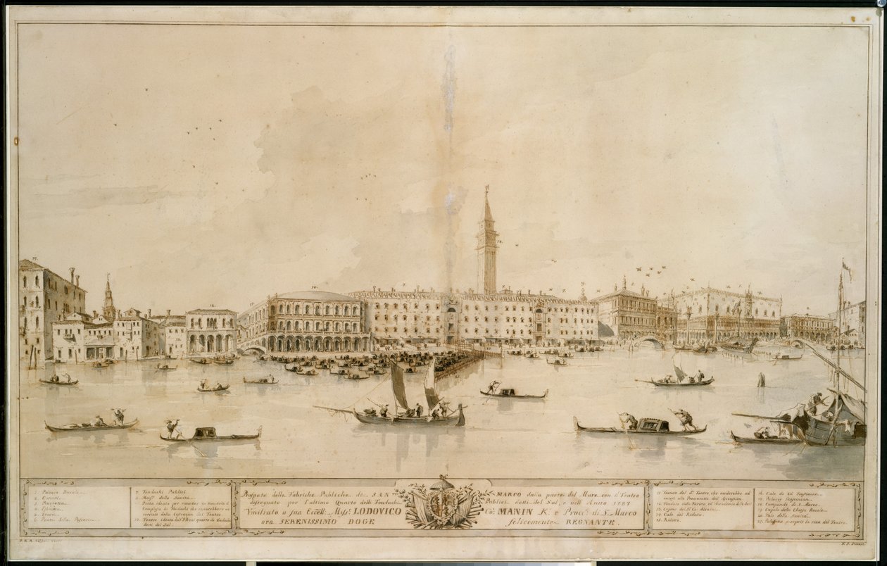 Panorama de Venise depuis le bassin de Saint-Marc, comprenant le projet du Teatro Manin envisagé - Francesco Guardi