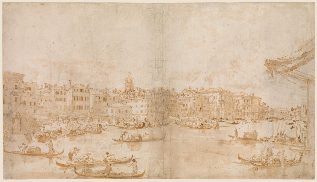Le Grand Canal au-dessus du Rialto (recto) ; Un prêtre célébrant la messe et saint Vincent Ferrier prêchant (verso) - Francesco Guardi