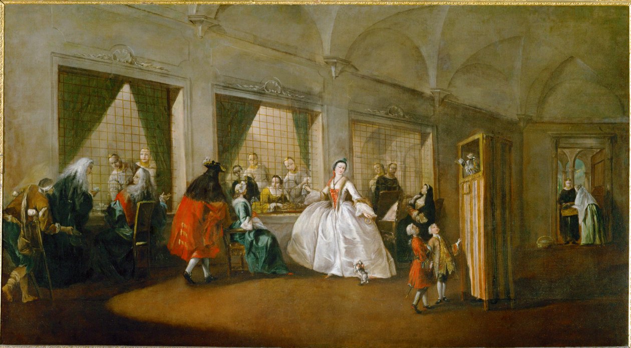 Le parlatorio, le parloir des religieuses de San Zaccaria, Venise (huile sur toile) - Francesco Guardi