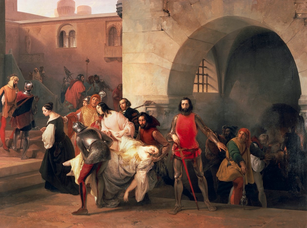 Marco Visconti trouve le saut de Bice dans le sous-sol du château de Rosate - Francesco Hayez