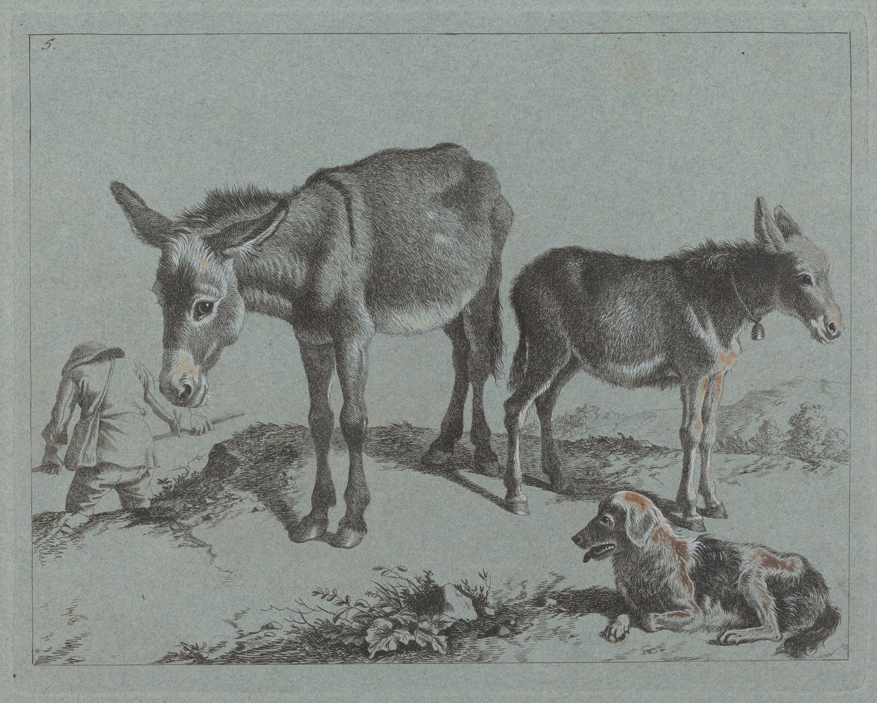 Âne avec son poulain, un chien et un paysan - Francesco Londonio