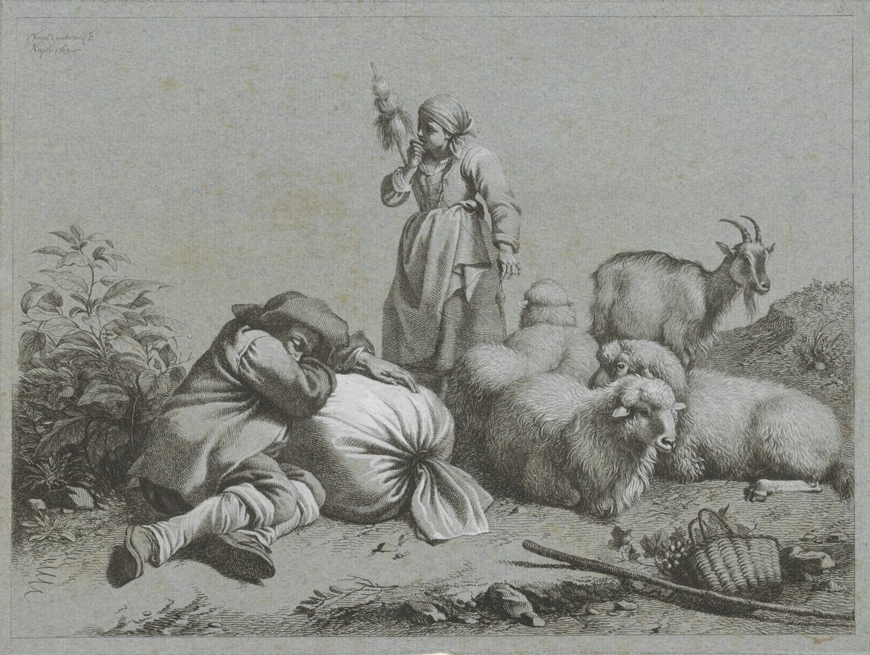 Berger et bergère avec moutons et chèvre (Scènes pastorales) - Francesco Londonio