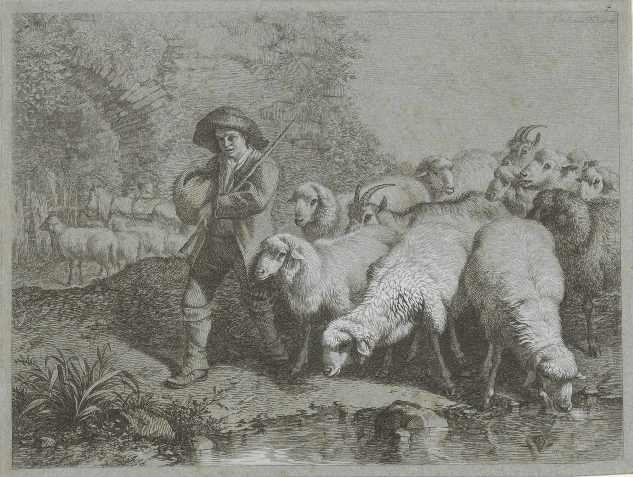 Berger avec troupeau de moutons et de chèvres - Francesco Londonio