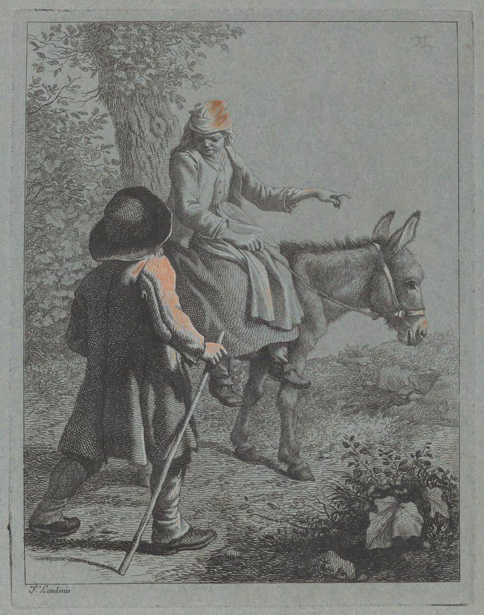 Paysanne assise sur un âne et un paysan - Francesco Londonio