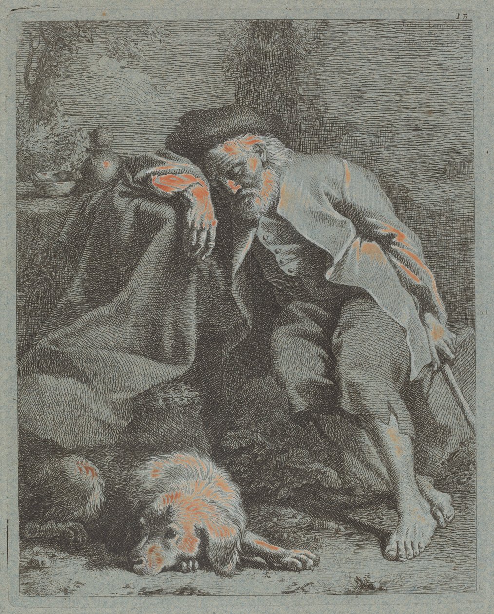 Vieil homme dormant avec un chien, 1759. - Francesco Londonio