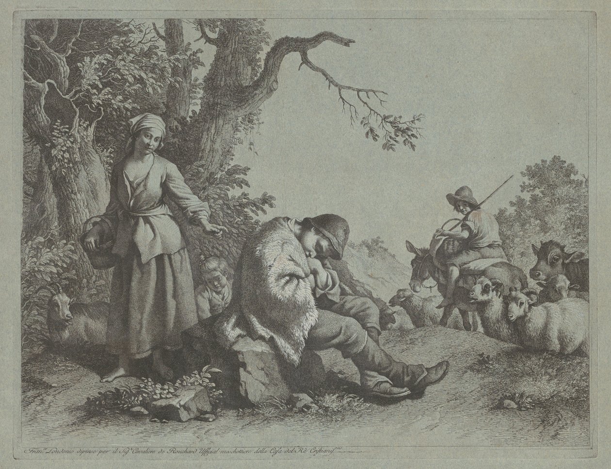 Berger endormi et femme avec un enfant - Francesco Londonio