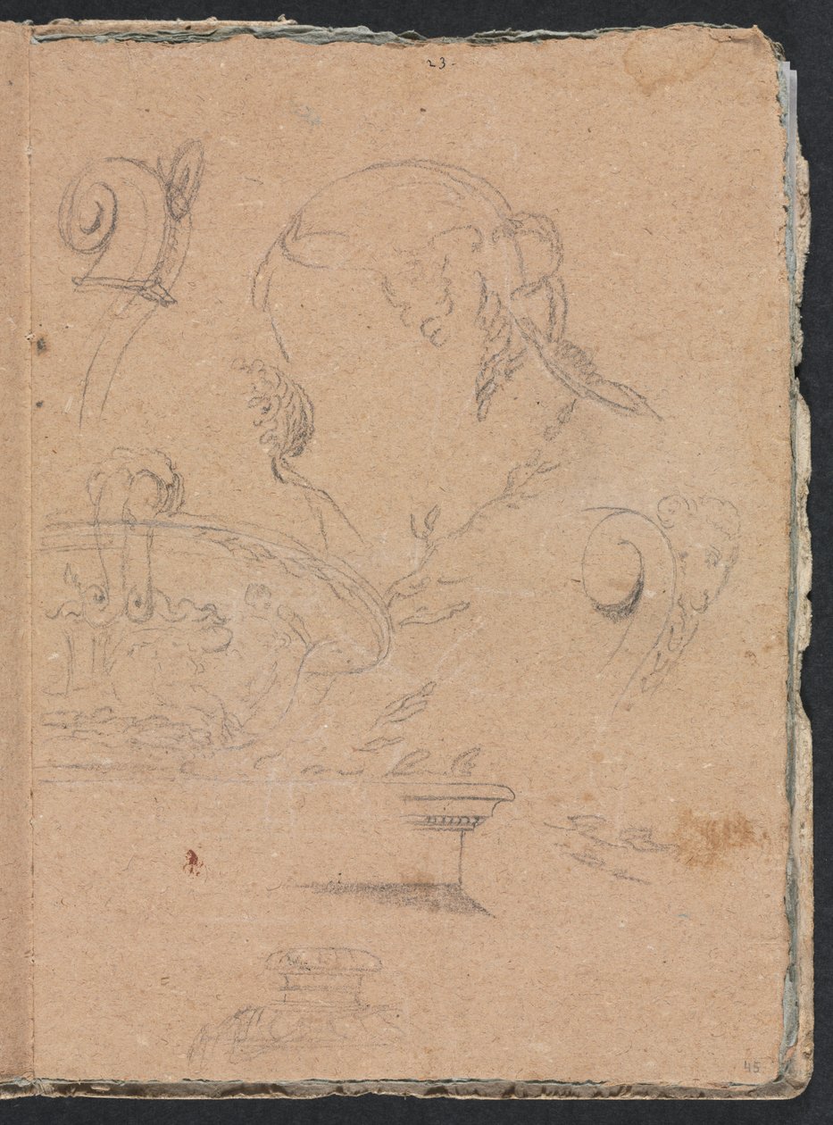 Carnet de croquis de Vérone : Motifs architecturaux avec tête féminine page 45, 1760 - Francesco Lorenzi