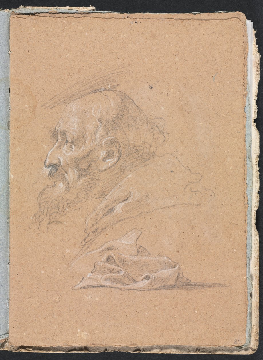 Carnet de croquis de Vérone : Moine de profil avec draperie page 87, 1760 - Francesco Lorenzi