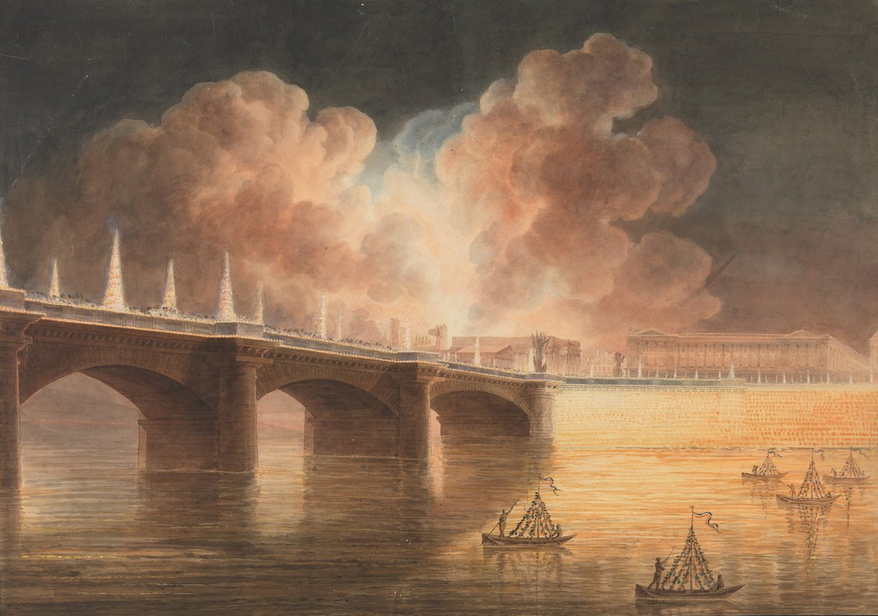 Fête pour la Paix Générale donnée à Paris le 18 Brumaire. Pont et Place de la Concorde, 1801-2 - Francesco Piranesi