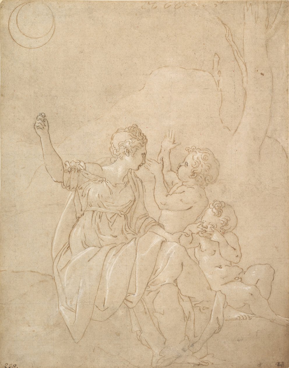 Figure féminine classique Diane ou Vénus avec deux enfants - Francesco Primaticcio