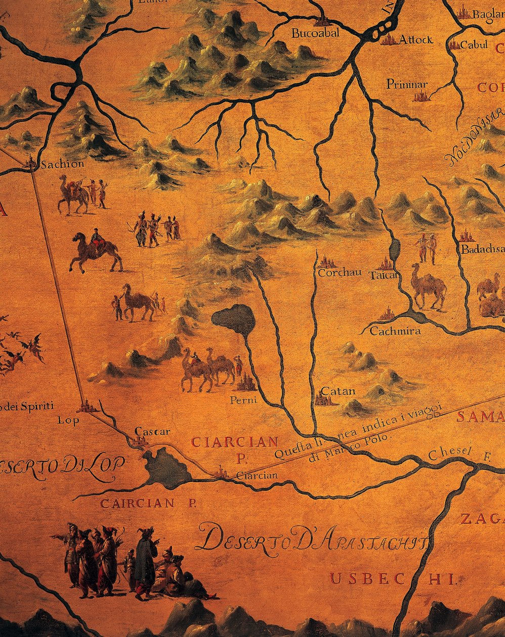 Détail de la route de Marco Polo à travers les déserts orientaux, carte de la Tartarie - Francesco and Ramusio Giovan Battista Grisellini