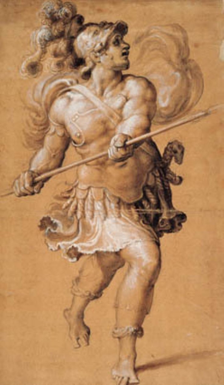 Soldat romain courant avec une lance - Francesco Salviati