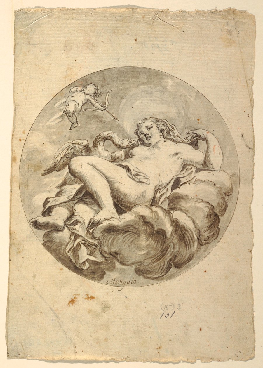 Dessin, projet de fresque de plafond : Léda et le cygne, vers 1775 - Francesco Saverio Mergolo