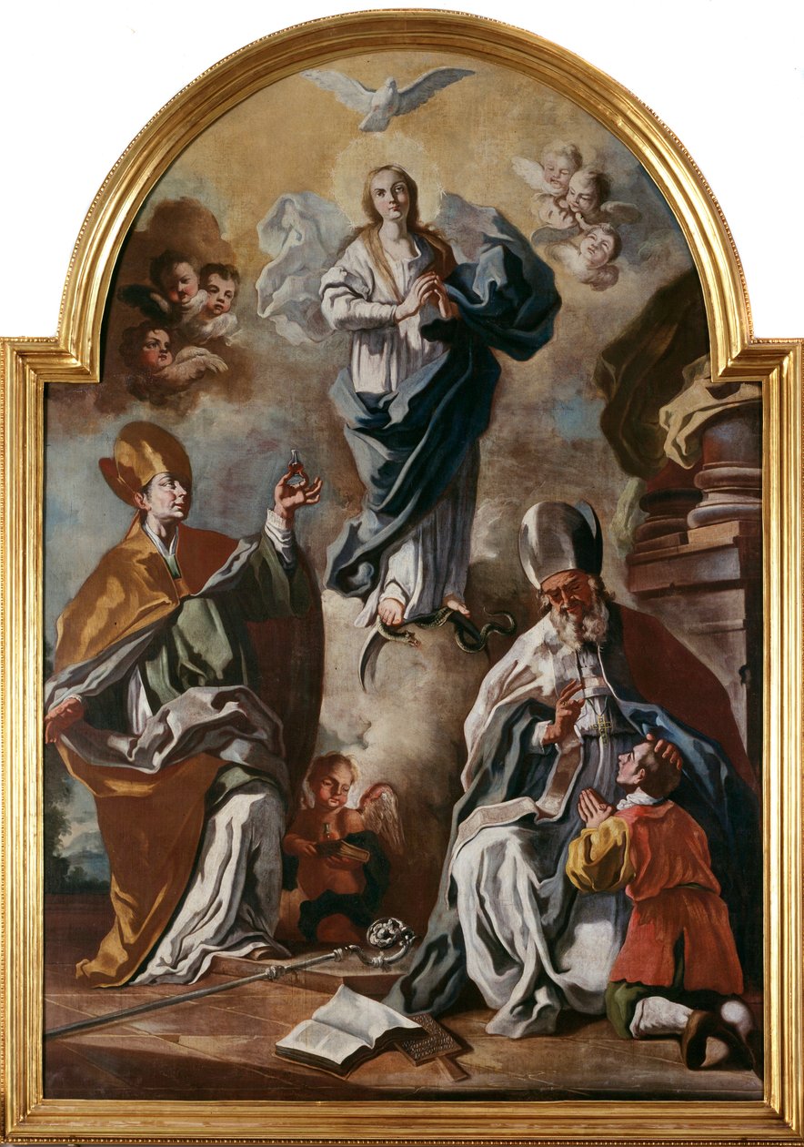 La colombe du Saint-Esprit apparaît au-dessus de la Vierge avec des saints - Francesco Solimena