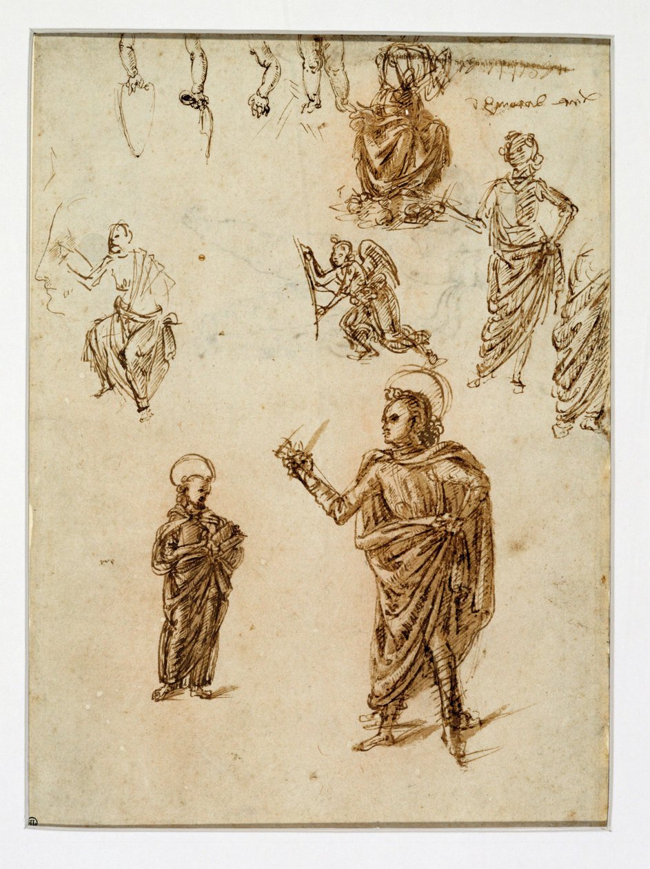 Esquisses de personnages ; saints ; un ange ; un bras ; des jambes ... - Francesco di Simone (attr. to)