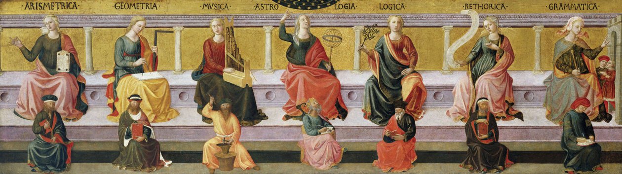 "Les sept arts libéraux" (Arithmétique, géométrie, musique, astrologie, logique, rhétorique et grammaire) - Francesco di Stefano Pesellino