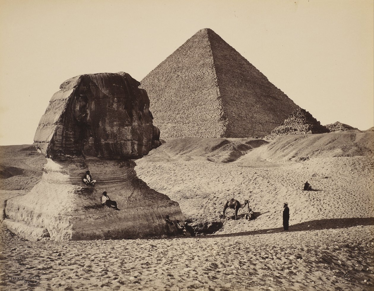 Le Sphinx, la Grande Pyramide et deux pyramides plus petites, Gizeh, Égypte - Francis Bedford