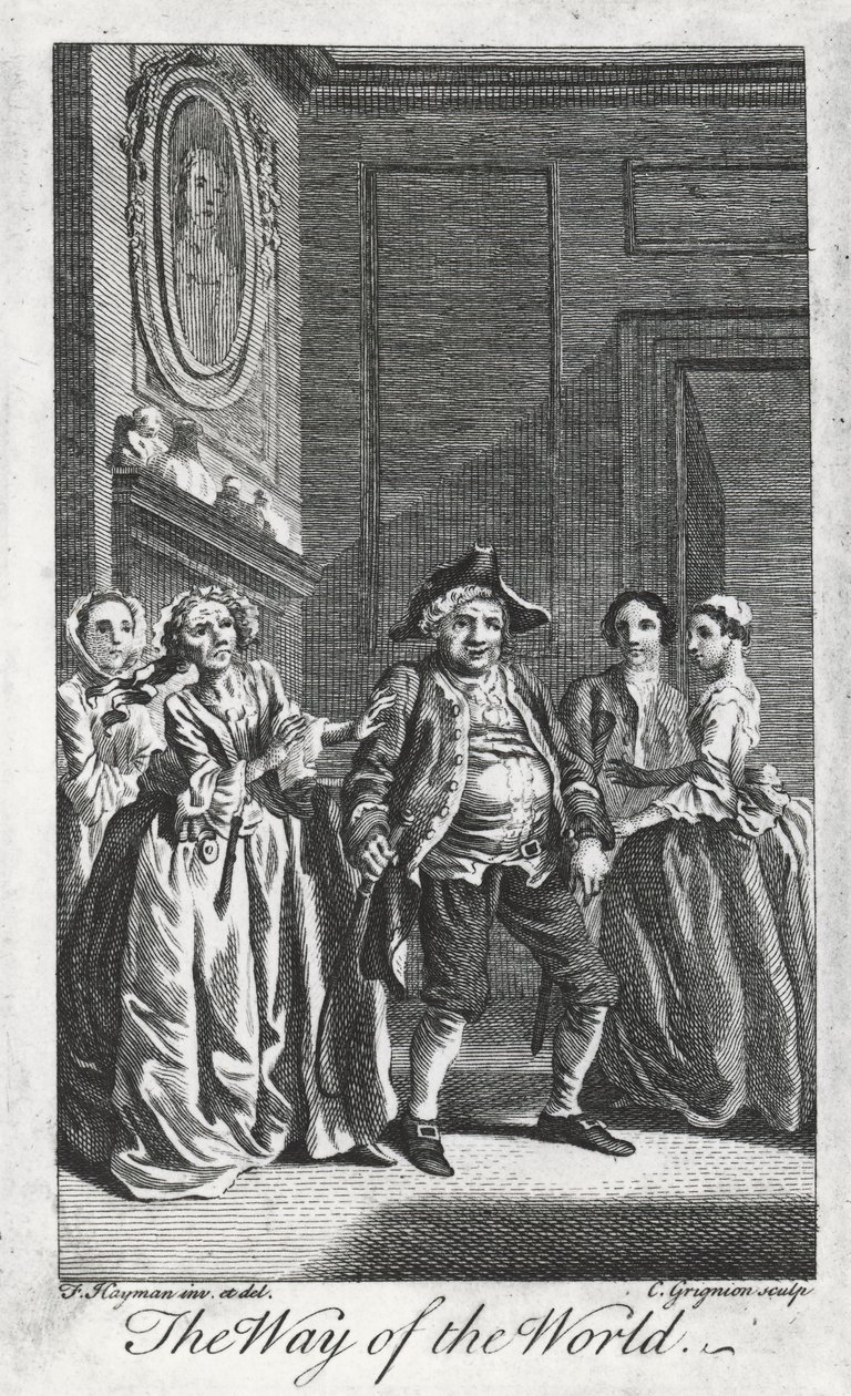 Scène de The Way of the World, de William Congreve, gravure de Charles Grignon d