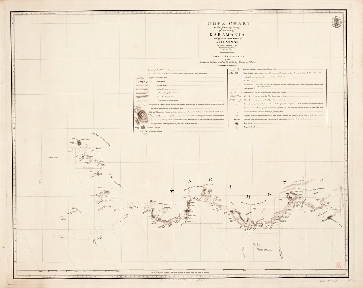 Carte index du relevé suivant de la côte de Karamania - Francis Beaufort