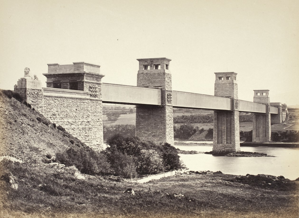 Bangor, le pont Britannia, depuis Anglesey (258) - Francis Bedford