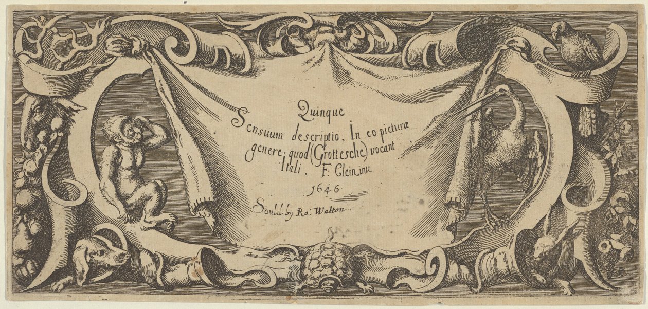 Page de titre, de Quinque Sensuum Five Senses, vers 1655 - Francis Cleyn