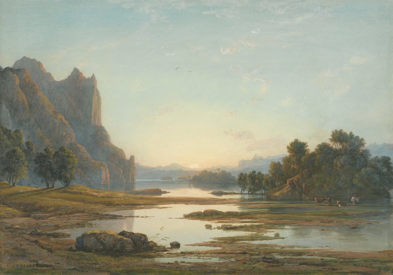 Coucher de soleil sur un paysage fluvial - Francis Danby