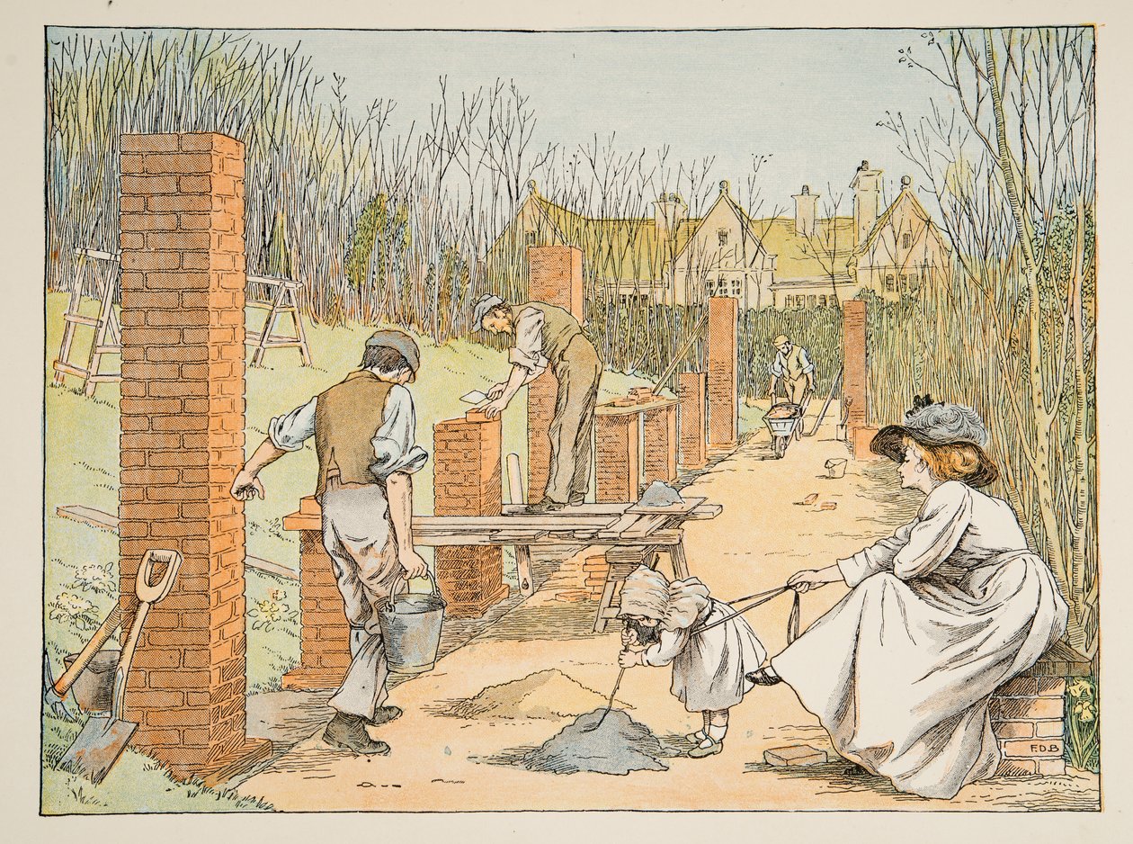 The Builder, tiré de Four and Twenty Toilers, pub. 1900 (lithographie couleur) - Francis Donkin Bedford
