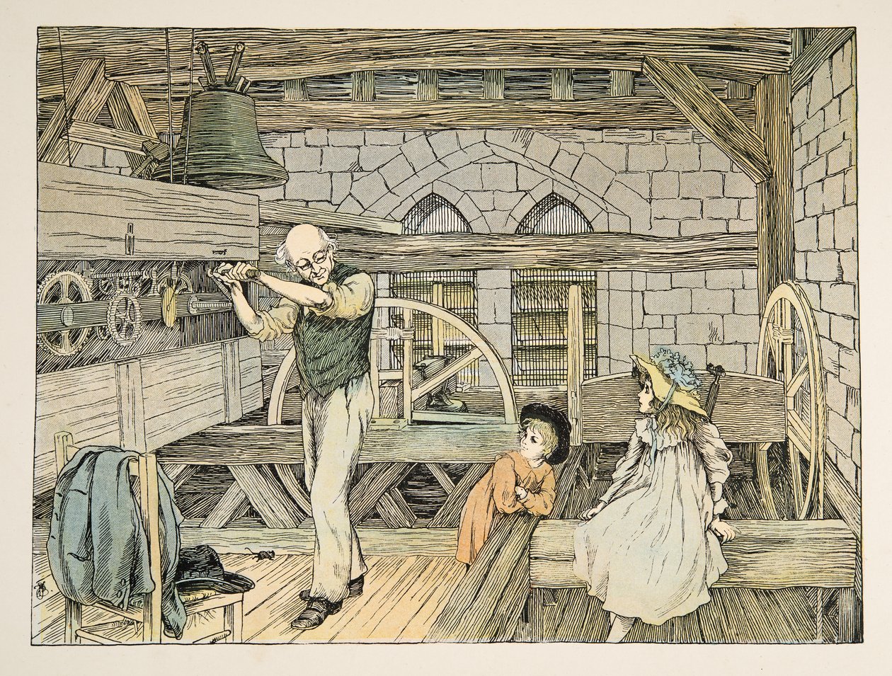 The Clockwinder, tiré de Four and Twenty Toilers, pub. 1900 (lithographie couleur) - Francis Donkin Bedford