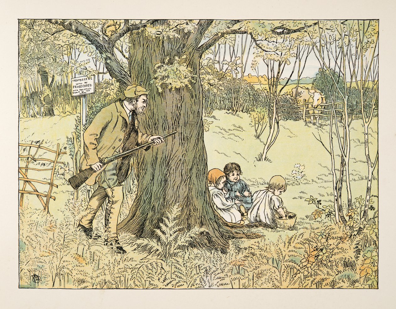Le garde-chasse, tiré de Four and Twenty Toilers, pub. 1900 (lithographie couleur) - Francis Donkin Bedford