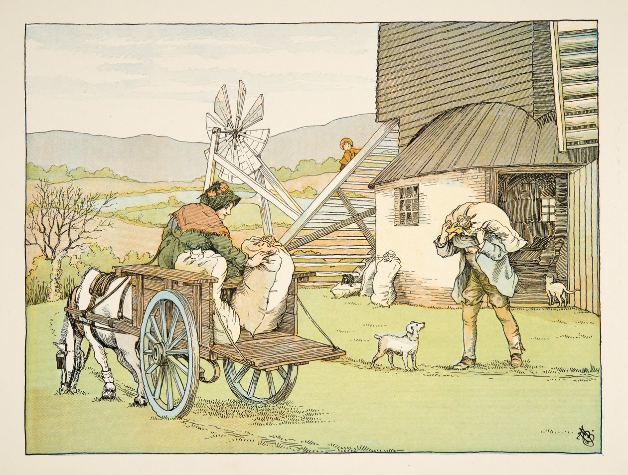 Le meunier, tiré de Four and Twenty Toilers, pub. 1900 (lithographie couleur) - Francis Donkin Bedford