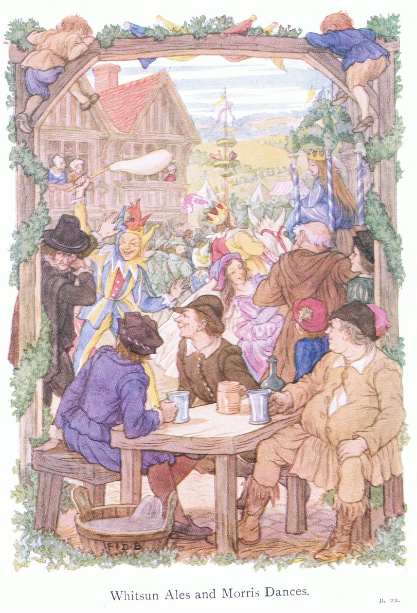 Bières de la Pentecôte et danseurs de Morris (lithographie couleur) - Francis Donkin Bedford