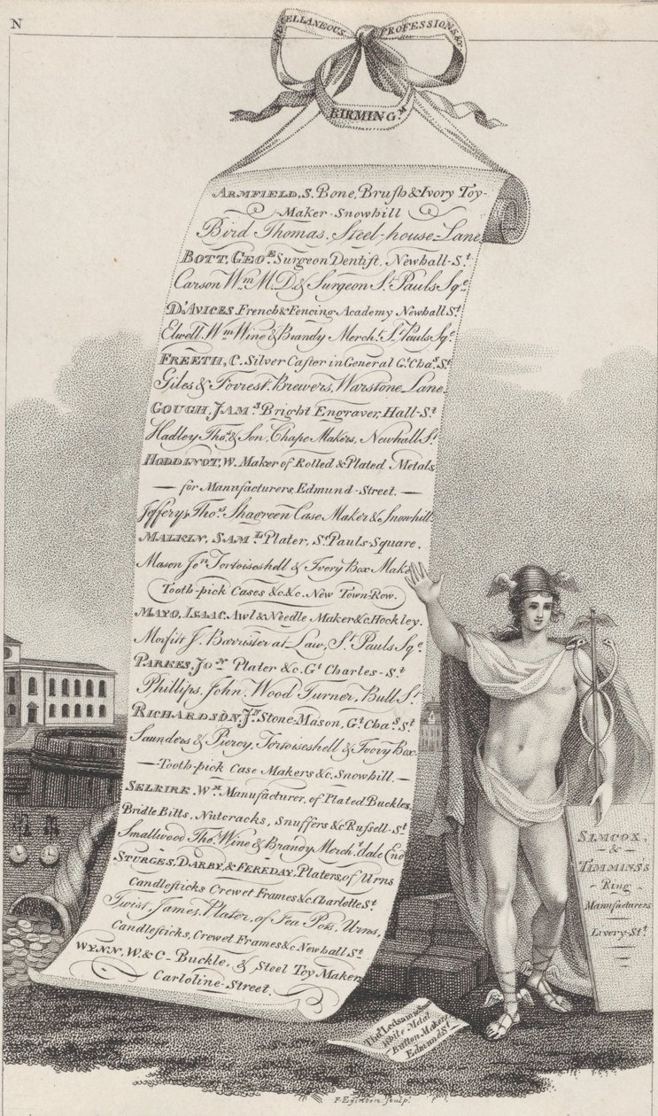 Carte de visite pour professions diverses, Birmingham, 1800 - Francis Eginton