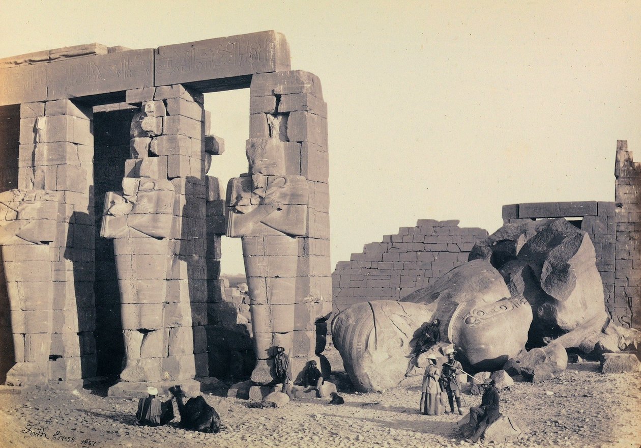 "Égypte et Palestine": détail des pilastres osiriens du Ramesseum, temple funéraire de Ramsès II, Thèbes - Francis Frith