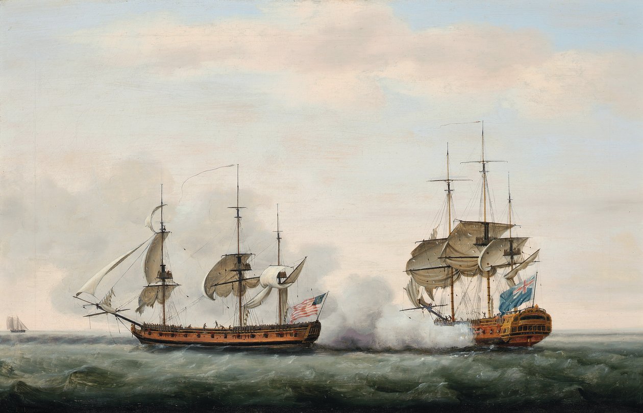 Le navire de la Compagnie des Indes orientales Bridgewater défendant avec succès sa cargaison contre une attaque du corsaire américain Hampden en route de Sainte-Hélène vers l
